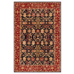 Bareens Designer Rugs - Bohemien Ziegler Markita Blue Red Hand-Knotted Wool Rug - 8'11'' x 11'7'' - Enhance the ambiance of your home with this magnificent Persian-influenced Turkish hand-knotted rug made by skilled artisans capable of creating the most exceptional vegetable dyes and hand-spun wool. This exquisite handmade rug is a one-of-a-kind Peshawar Kafkaz, otherwise identified as Chobi, Chobi Peshawar, Oushak, or Ziegler rug. These handmade rugs are crafted in Pakistan utilizing superior-quality wool imported from Australia, New Zealand, and Korea in two types of weaves: the Persian weave and the Mori weave. This rug is meticulously crafted by hand using the finest natural vegetable dyes extracted from local plants. The artisans use a blend of hand-spun local and fine merino wool, resulting in a rug with a compelling texture, higher lanolin content, and longer staple. The artisans occasionally incorporate natural or artificial silk into the pile to enhance specific motifs. The finished product is an awe-inspiring execution of flawless design and an understated palette that exudes elegance.