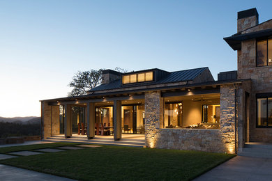 Design ideas for a contemporary two-storey exterior in San Francisco with stone veneer.