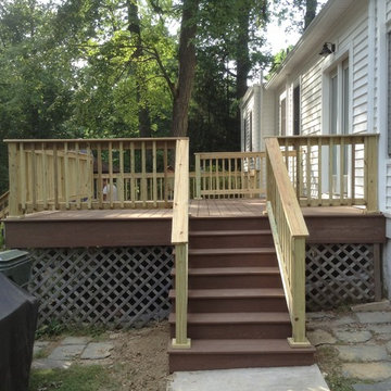 Timbertech Terrain Deck (Brown Oak) with pressure treated decking.