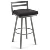Amisco Derek Swivel Counter and Bar Stool, Charcoal Black Faux Leather / Metallic Grey Metal, Counter Height