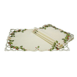 Xia Home Fashions - Winter Berry Embroidered Cutwork Christmas Placemats, 12"x18'', Set of 4 - Placemats