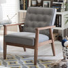 Sorrento Retro Upholstered Wooden Lounge Chair, Gray Fabric