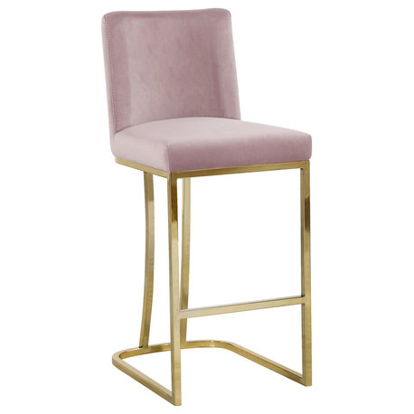 Heidi Upholstered Counter Stool, Pink, Gold, Velvet