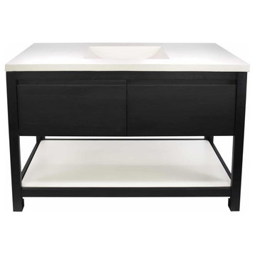 48" Solace Vanity Base in Midnight Oak with Palomar Vanity Top and Sink in Pearl