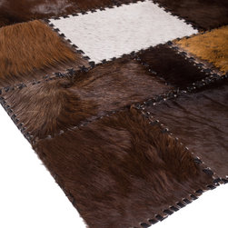 Modern Handmade Cowhide Patchwork Area Rug, Rectangle, Brown White, 5'11"x2'4" - Hall And Stair Runners