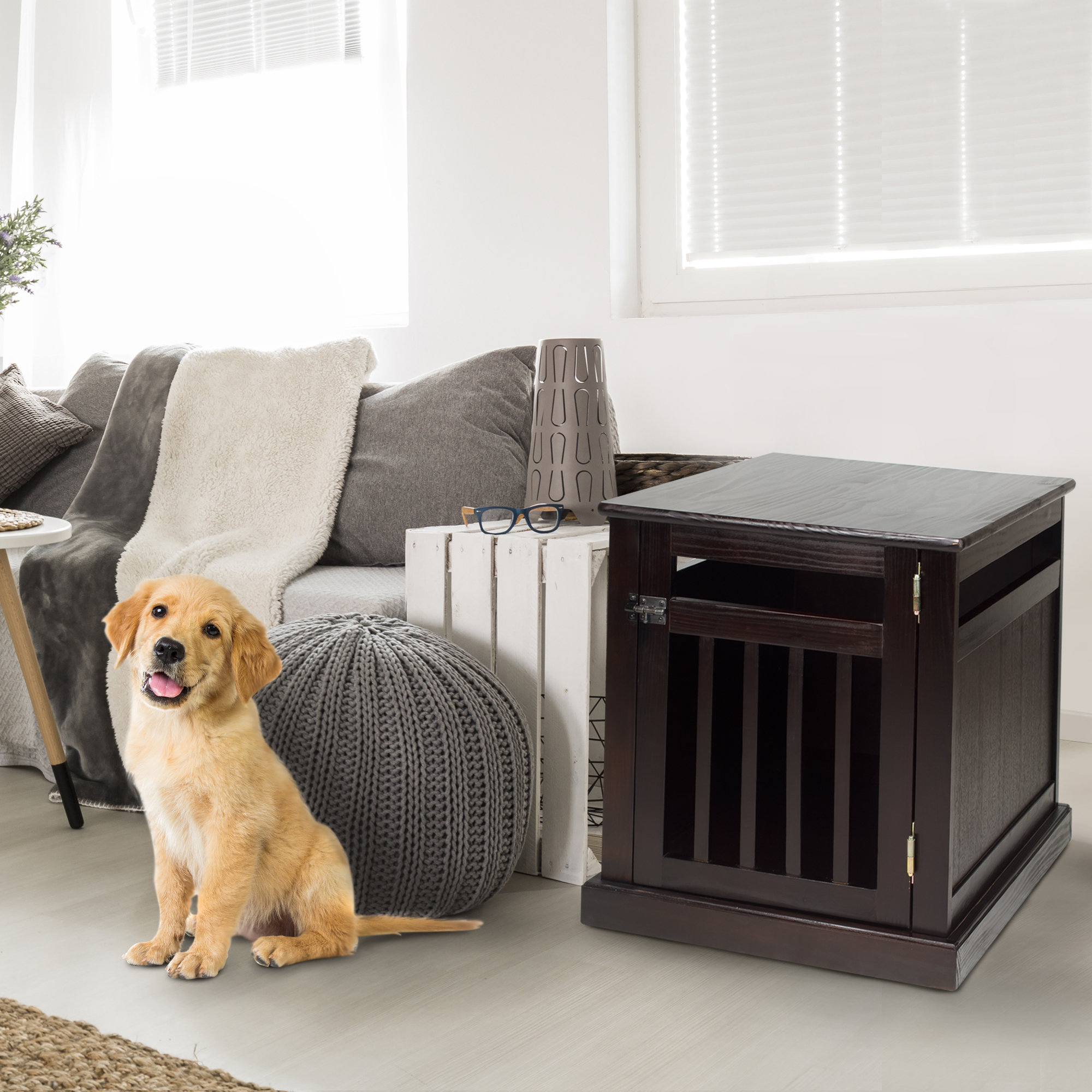 Chappy Pet Crate With Wood Slats - Transitional - Small Pet Supplies ...