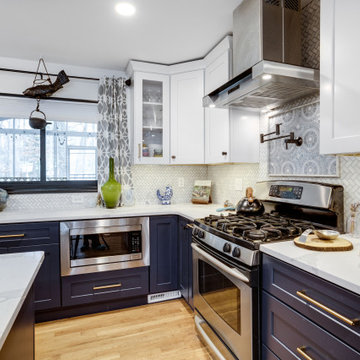 Eclectic White and Blue Kitchen Design Fairfax, VA