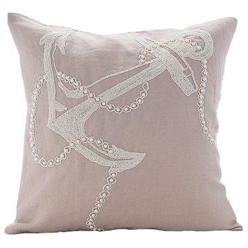 Cotton Linen Western Throw Pillow Mocha Beige 20"x20" Anchor Pearl, Pearl Anchor