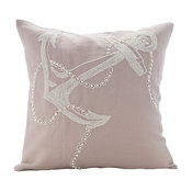 Beige Beaded Anchor Design 26"x26" Cotton Linen Euro Pillow Shams, Pearl Anchor