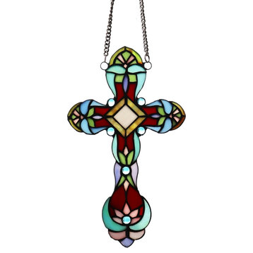 CHLOE Lighting CH3P501RG13-XPN CROSS Victorian Stained Glass Window Panel