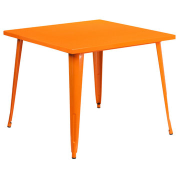 35.5" Square Orange Metal Indoor Outdoor Table