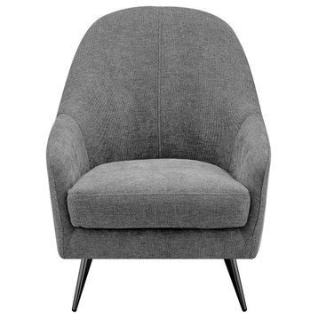 Selene Lounge Chair, Gray Fabric With Black Chrome Steel Legs