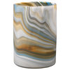 Elegant Agate Swirl Art Glass Decorative Vase Aqua Blue Grey Beige Organic 11"