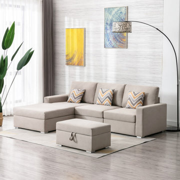 Nolan 95.5" Linen 4Pc Reversible Sofa Chaise with Interchangeable Legs, Storage 