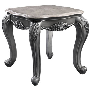 ACME Ariadne Rectangular Marble Top Wooden End Table in Gray Platinum