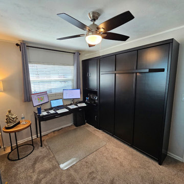 Savona Murphy Wall Bed with Shelf Leg, Custom Slats, Custom Pier, Attached Desk