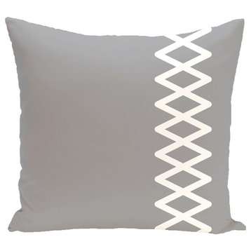 Lace Up Geometric Print Outdoor Pillow, Classic Gray, 18"x18"
