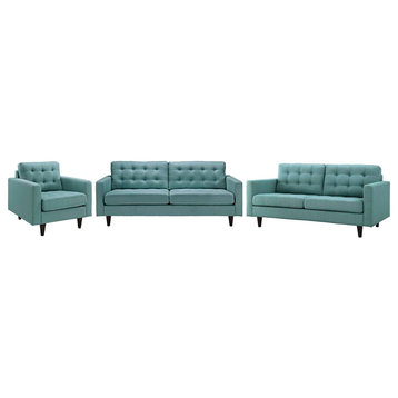 Modern Armchair and Lovesea and Sofa Set, Blue
