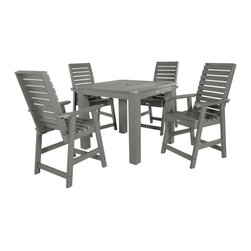 Highwood USA - Weatherly 5-Piece Square Counter-Height Dining Set, Coastal Teak - Outdoor Dining Sets