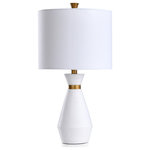 StyleCraft - Gemma - Washboard Round Column Resin Table Lamp - Gloss White, Gold - Breathe new life into your living room, hallway or bedroom space with the StyleCraft Gemma washboard round column resin table lamp. This energy-efficient indoor lamp is designed with a three-way switch and sports a glossy white finish. The ribbed resin design makes this lamp well-suited for a variety of modern designs schemes.