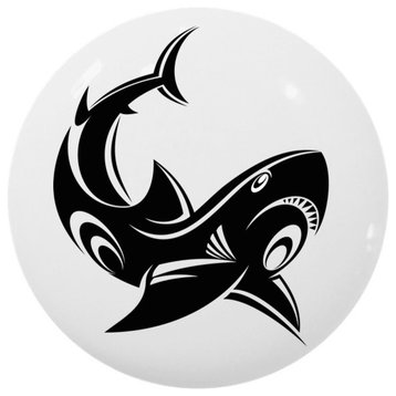 Tribal Shark Ceramic Cabinet Drawer Knob