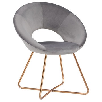 Open-Back Velvet Papasan Accent Chair, Grey