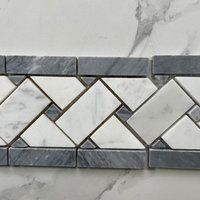 Carrara Venato Marble Basketweave Mosaic Border Dark Gray Dots Honed, 1 sheet