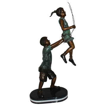 Children-on-swing-Bronze-Statue -  Size: 20"L x 9"W x 39"H.