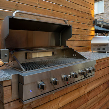Modern Cedar Deck, Louvered Pergola & Outdoor Kitchen Retreat