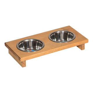 WELLAND Elevated Dog Bowls with 2 Stainless Steel Bowls, Farmhouse