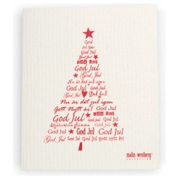 Swedish Dishcloth, Holiday Tree with Text, Red