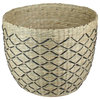 12" Natural Brown and Black Woven Lattice Seagrass Basket