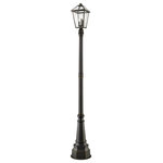 Z-LITE - Z-LITE 579PHBR-564P-ORB 3 Light Outdoor Post Mounted Fixture, Rubbed Bronze - Z-LITE 579PHBR-564P-ORB 3 Light Outdoor Post Mounted Fixture,Rubbed BronzeLight up an exterior space with a classic fixture reflecting a charming village theme. Made from Rubbed Bronze metal and seedy glass panels, this three-light outdoor post mounted fixture creates a sophisticated and compelling addition to a custom landscaped area. A transitional-style frame with bold glass panels make this a truly timeless collection. Offered in wall mount, pendants and even post lights, the Talbot family is available in two finishes, Midnight Black with Clear beveled glass panels or Rubbed Bronze with Seeded Glass Panels.Style: Transitional, Traditional, Frame Finish: Rubbed BronzeCollection: TalbotShade Finish/Color: SeedyFrame Material: Stainless Steel + AluminiumShade Material: GlassActual Weight(lbs): 23Dimension(in): 16.5(W) x 100.75(H)Bulb: (3)60W Candelabra Base(Not Included),DimmableUL Classification: CUL/cETLuUL Application: Wet