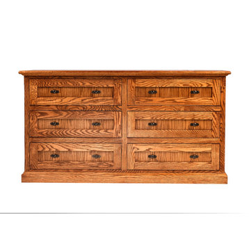 Mission Six Drawer Dresser, Chestnut Oak, 60w X 32h X 18d
