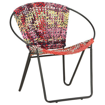 vidaXL Chair Accent Chair Circle Chair Indian Chair Multicolors Chindi Fabric