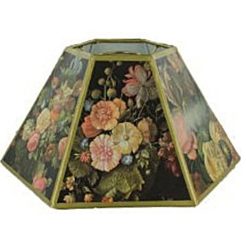 Black Floral 12" Hex Shaped Chimney Style Oil Lampshade Replacement
