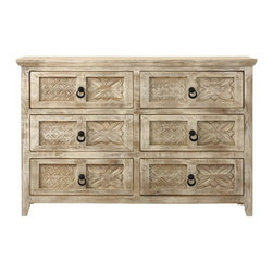 Print Block 6-Drawer Whitewash Dresser - Dressers