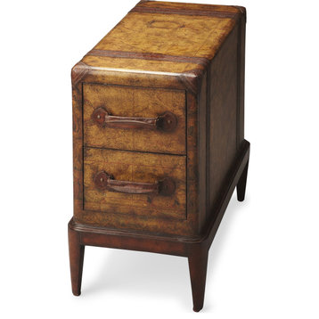 Columbus Old World Map Chairside Table - Light Brown