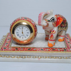 marble decoratives clock with elephant - Home Office Accessories