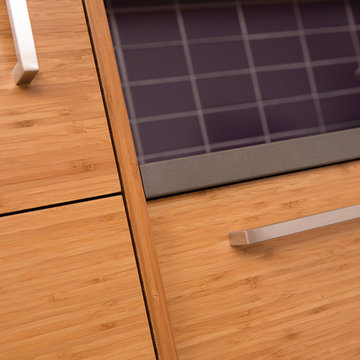 The Beauty of Bamboo - Kitchen Cabinet Close Up with Purple Backspalsh