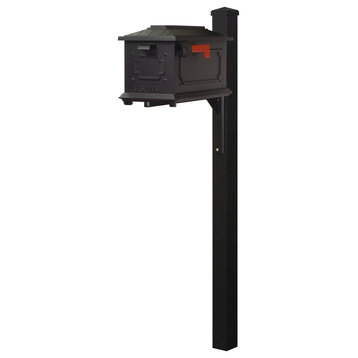 Kingston Curbside Mailbox and Wellington Post Smooth Square, Black