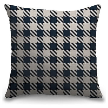 "Blue Gingham Plaid Tweed" Outdoor Pillow 16"x16"