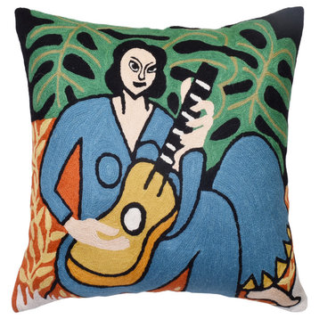 Matisse Pillow Cover The Music Lady Hand Embroidered Wool Size 18x18