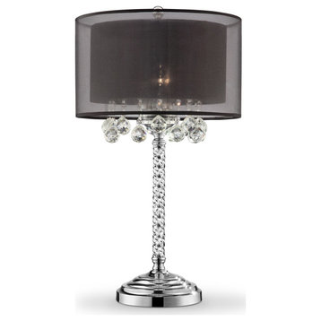 Contempo Silver Table Lamp With Black Shade and Crystal Accents