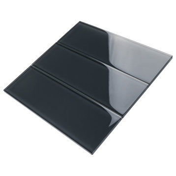 4"x12" Baker Glass Subway Tiles, Set of 3, Dark Gray