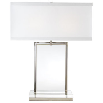 Classic Clear Crystal Slab Table Lamp  Rectangle Silver White Shade Minimalist