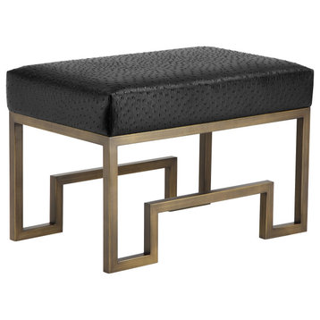 Laurence Stool, Frame, Brushed Brass; Upholstery, Faux Black Ostrich