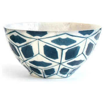 5" Round Capiz Bowl,Ithemba Design, Blue and Natural