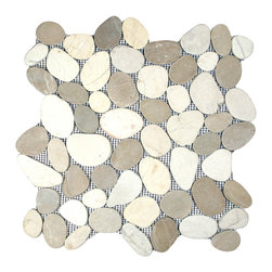 Sliced Tan & White Pebble Tile - Tile