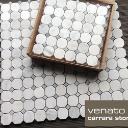 Carrara Venato 2" Octagon with Bardiglion Gray dot Marble Mosaic Tile - Products